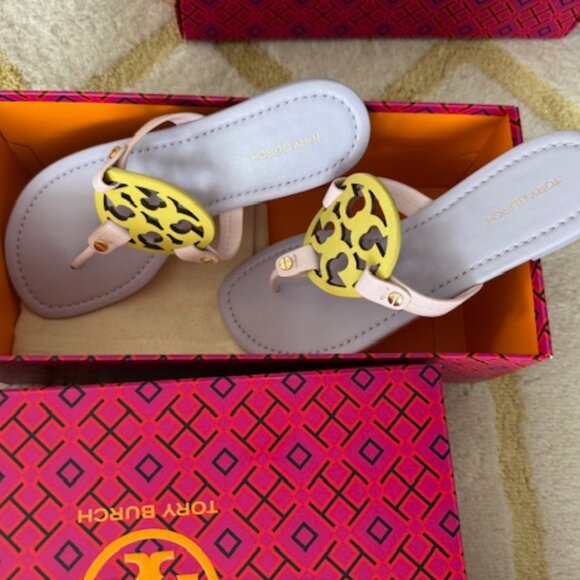 NWT Tory Burch Leather Miller Sandal   spring lavender / light pink / zesty lime - Picture 4 of 5